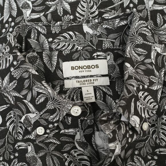 Bonobos Riviera Linen Short Sleeve Men's Shirt Print Tailored Fit Long L 283322 - Picture 11 of 11